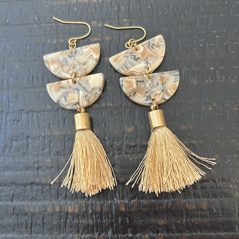 Tassel Drop Earrings tortoise pattern earrings / marble